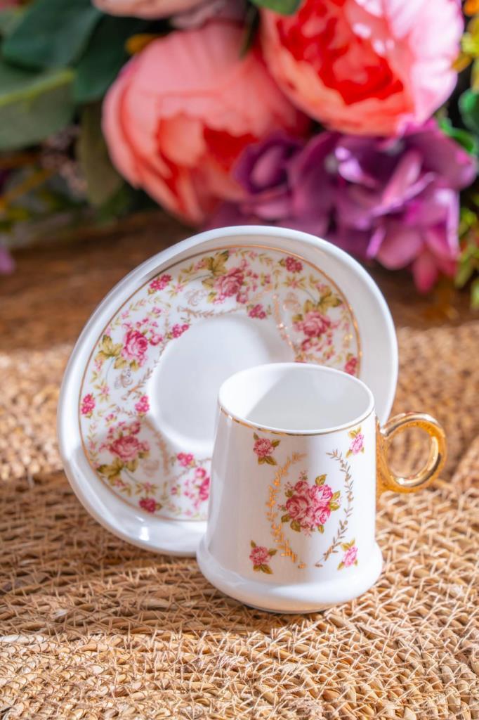 ACAR Terra Rosa 6 Person Turkish Coffee Cup and Saucer Set