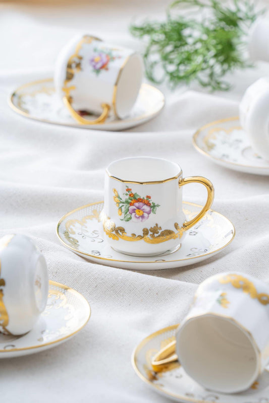 ACAR Corvina 6-Person Porcelain Coffee Cup and Saucer Set (90 ml)