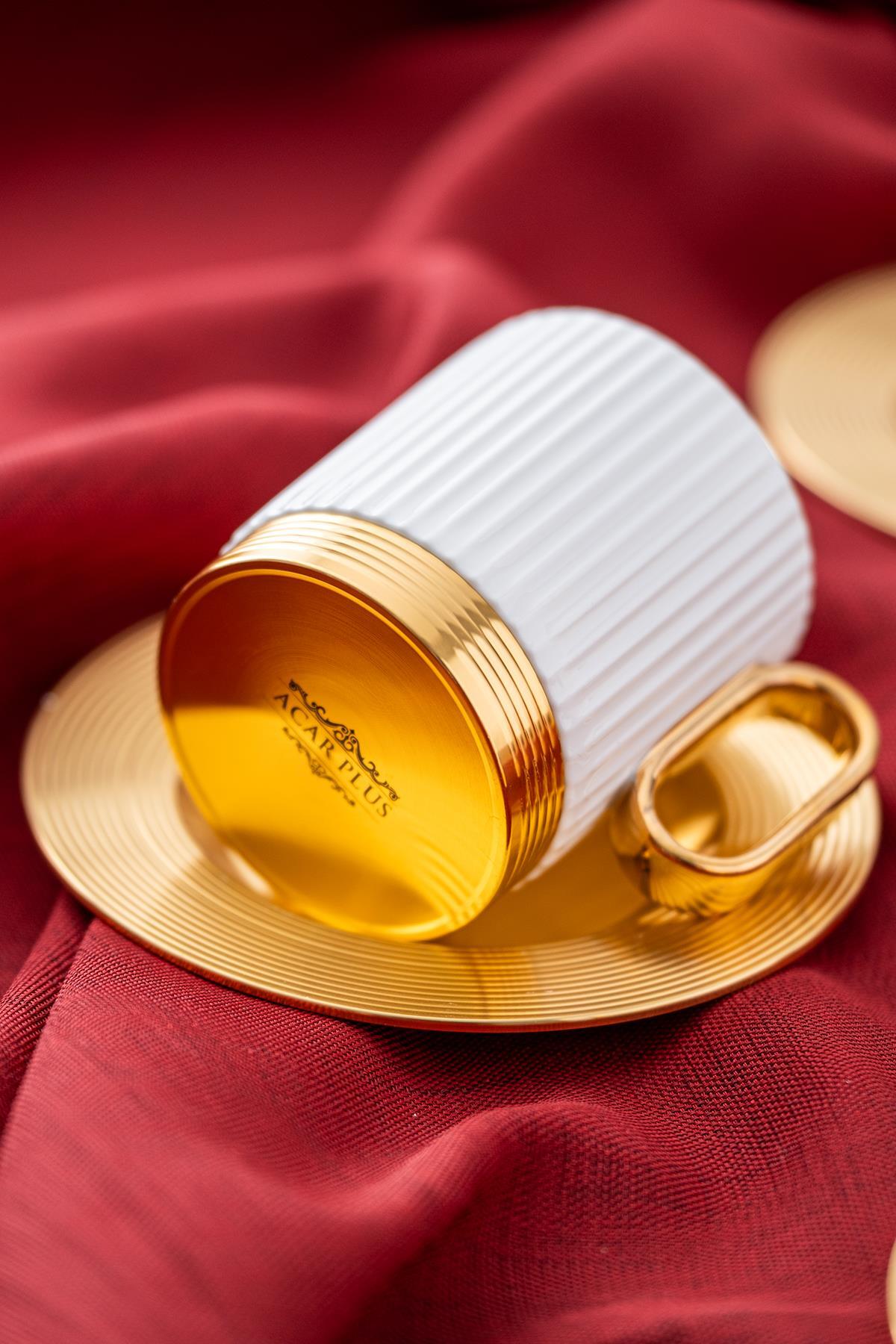 ACAR Erika 4-Person Double Coffee Cup & Saucer Set (160 ml) – White, Black & Orange