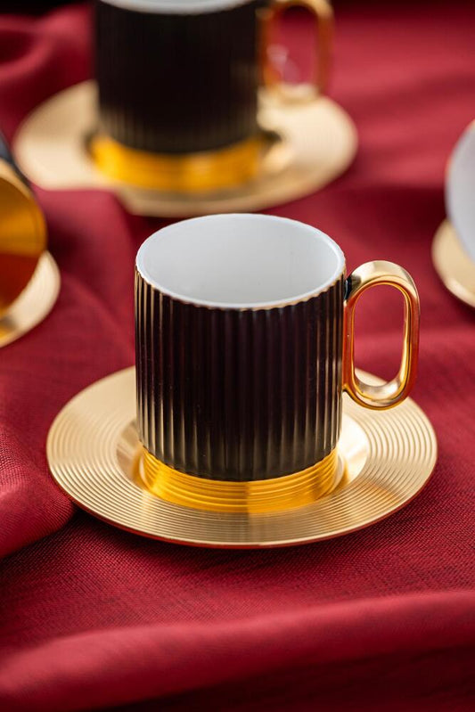 ACAR Erika 4-Person Double Coffee Cup & Saucer Set (160 ml) – White, Black & Orange