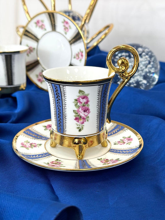 Kosova Briella 6-Person Porcelain Coffee Cup & Saucer Set (90 ml) – Multicolor with Gold Details