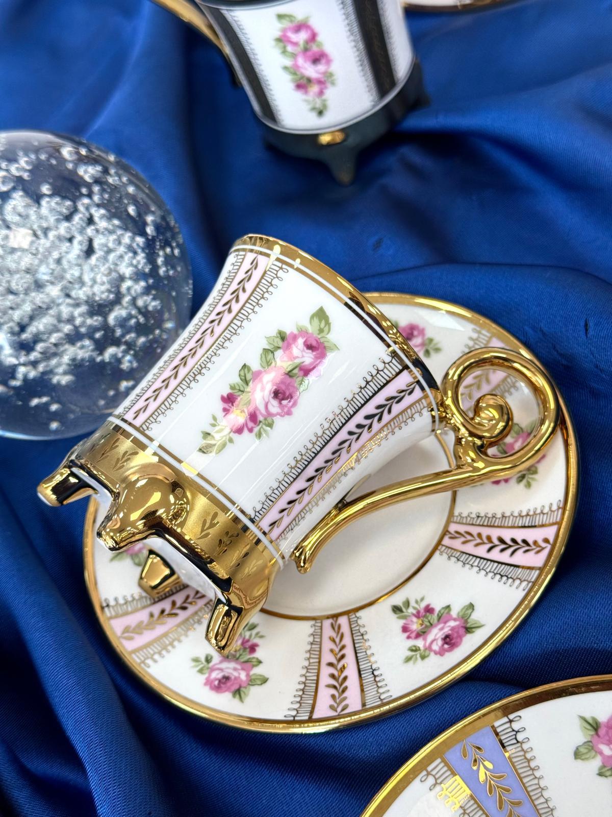 Kosova Briella 6-Person Porcelain Coffee Cup & Saucer Set (90 ml) – Multicolor with Gold Details