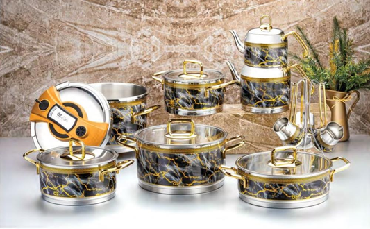 Ozlife ISIL 18-Piece Decorated Bridal Cookware Set – Yellow Accents