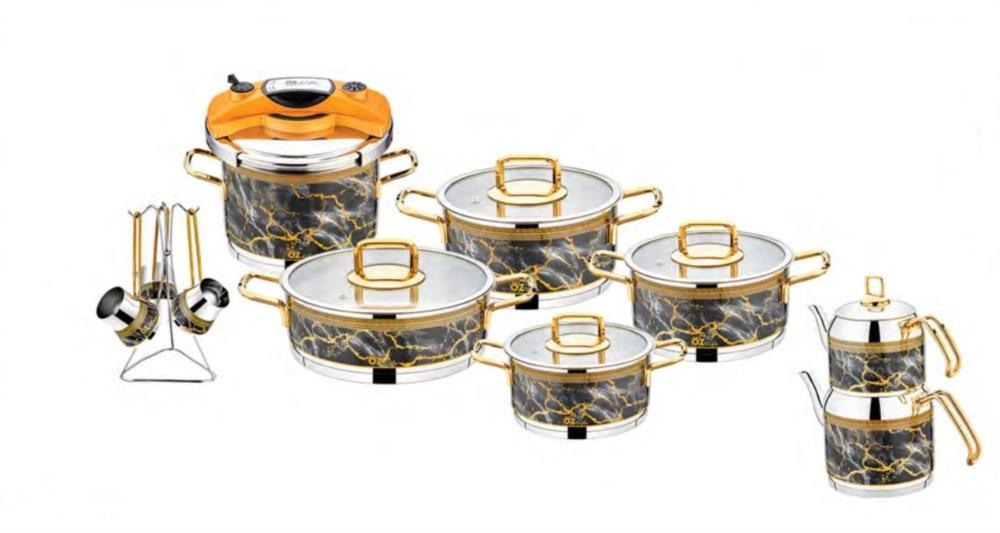 Ozlife ISIL 18-Piece Decorated Bridal Cookware Set – Yellow Accents