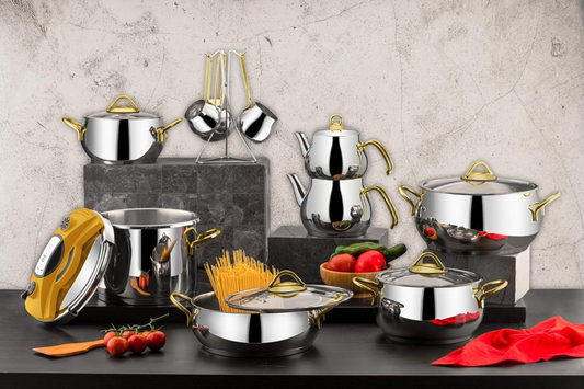 Ozlife ANKA 18-Piece Bridal Cookware Set – Plain Gold