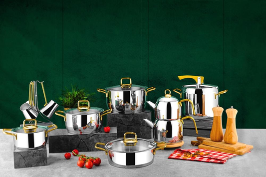 Ozlife ALAZ 18-Piece Bridal Cookware Set – Plain Gold