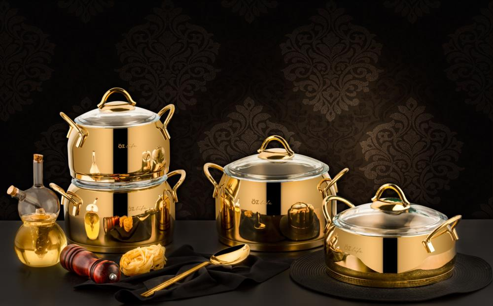 Ozlife ELA 8-Piece Gold Titanium Cookware Set