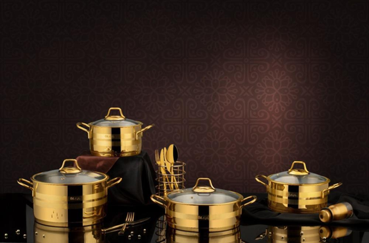 Ozlife HUMA 8-Piece Gold Titanium Cookware Set