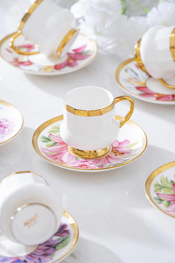 ACAR Kalmia 6-Person Porcelain Coffee Cup and Saucer Set (90 ml)