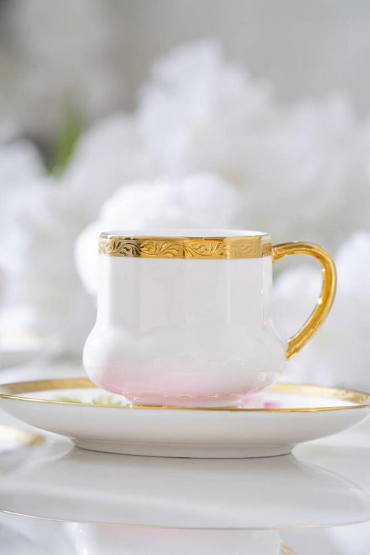 ACAR Kalmia 6-Person Porcelain Coffee Cup and Saucer Set (90 ml)