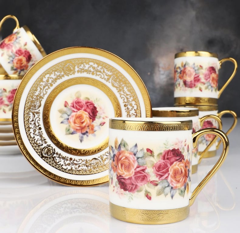 KOSOVA Juno 6-Person Porcelain Coffee Cup & Saucer Set (90 ml)