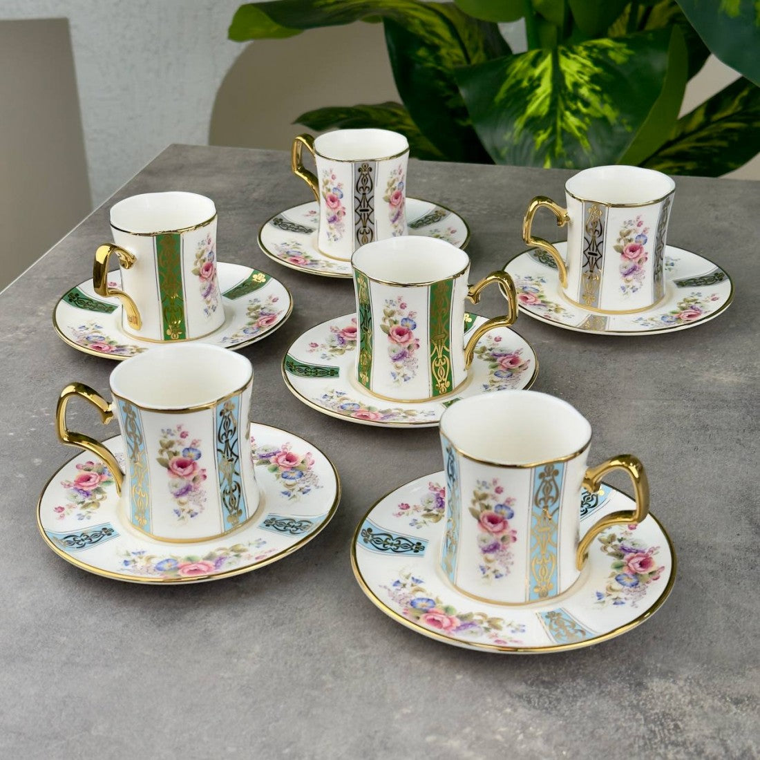 KOSOVA Cyrus 6‑Person Porcelain Coffee Cup & Saucer Set (90 ml)