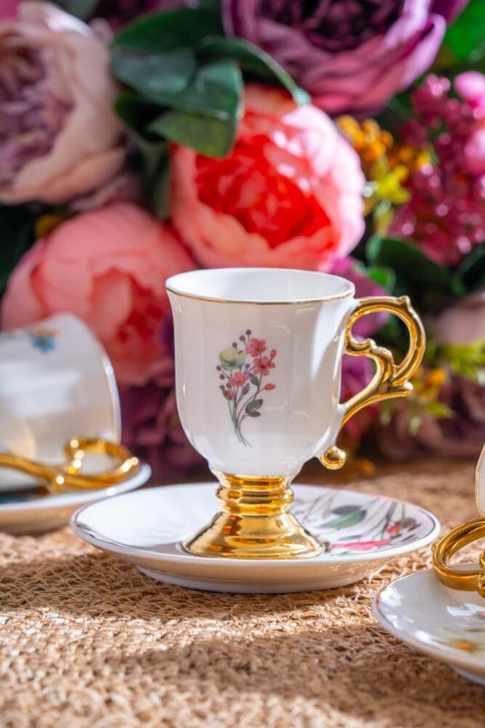 ACAR Lansy 6 Person Turkish Coffee Cup and Saucer Set