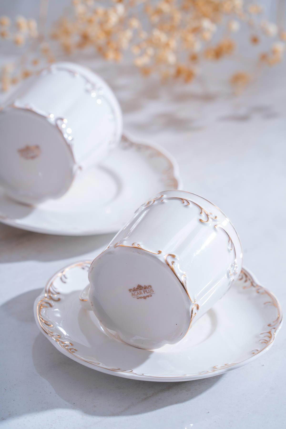 ACAR Marilla 6-Person Porcelain Coffee Cup & Saucer Set (90 ml) — Gold and Silver Variations