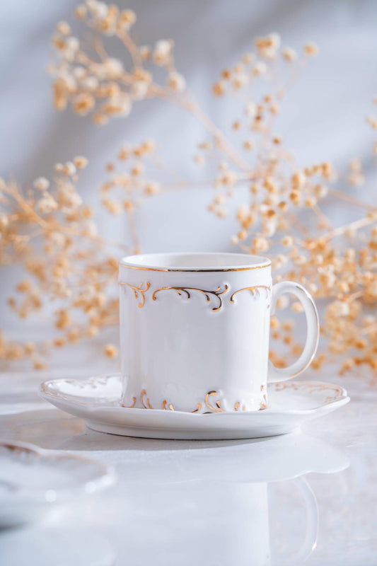 ACAR Marilla 6-Person Porcelain Coffee Cup & Saucer Set (90 ml) — Gold and Silver Variations