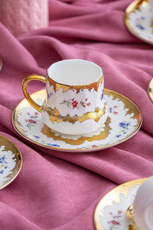 ACAR Pandora 6-Person Porcelain Coffee Cup & Saucer Set (90 ml)